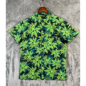 Retro Rifle Shirt Mens M Black Green Supersonic Hawaiian Performance Button Up
